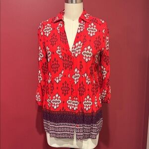 Anthropologie Maeve Woodland Walk Red Tribal Print Popover Blouse Size 6